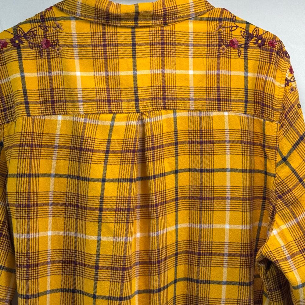 Terra & Sky women’s 2X high low button down plaid embroidered yellow top - Picture 6 of 11